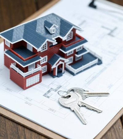 villa-house-model-key-drawing-retro-desktop-real-estate-sale-concept_1387-311